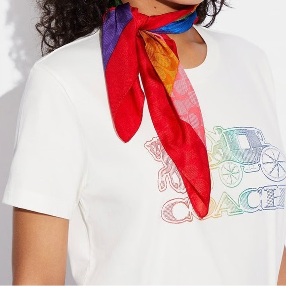 COACH Rainbow Signature Silk Square Scarf - Picture 5 of 5
